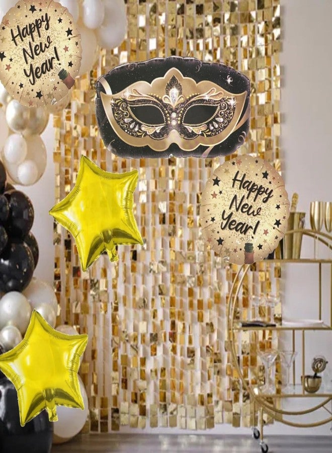 AMFIN (Pack of 5) New Year Foil Balloon Decoration Set with Masquerade Mask, Gold Star and Black Round Foil Balloons for New Year Eve Celebrations Party Decor - Image 5